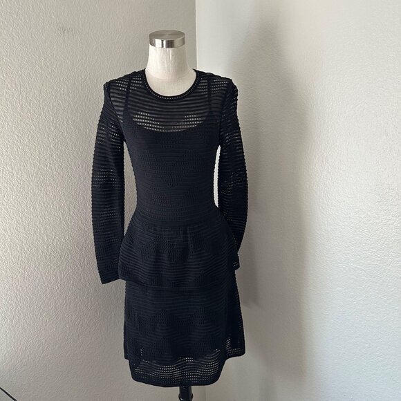 Missoni A Line Peplum Knit Short Dress Pullover Long Sleeve Minimalist Black 38 - Picture 1 of 14